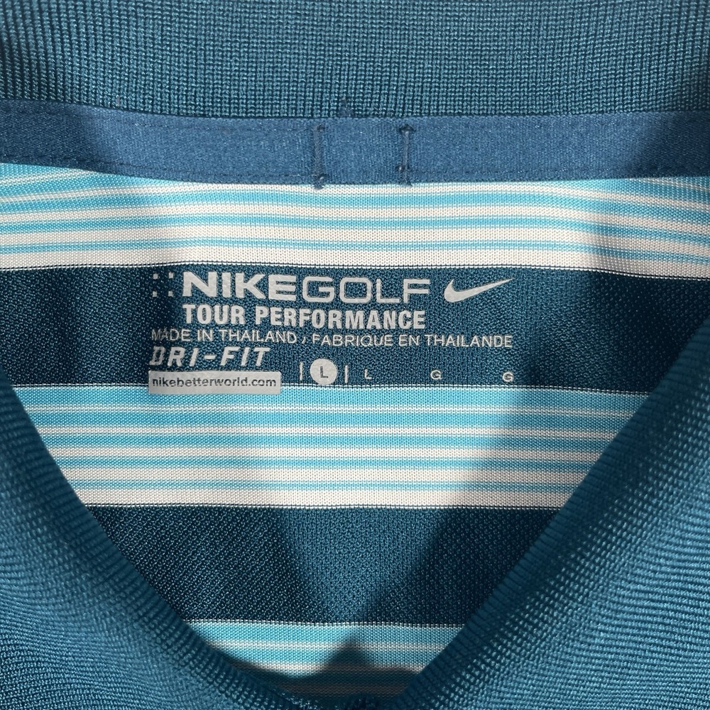 Nike Golf Dri-Fit Tour Performance Polo Mens L Blue Striped Wicking - Picture 3 of 8